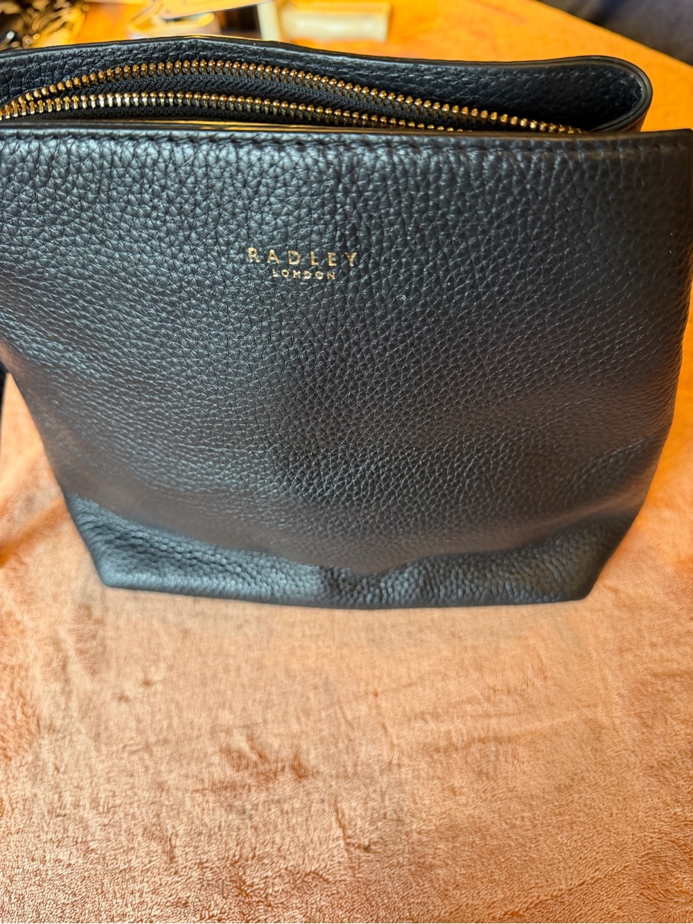 RADLEY LONDON Black Pebbled Leather Pouch with Gold Hardware